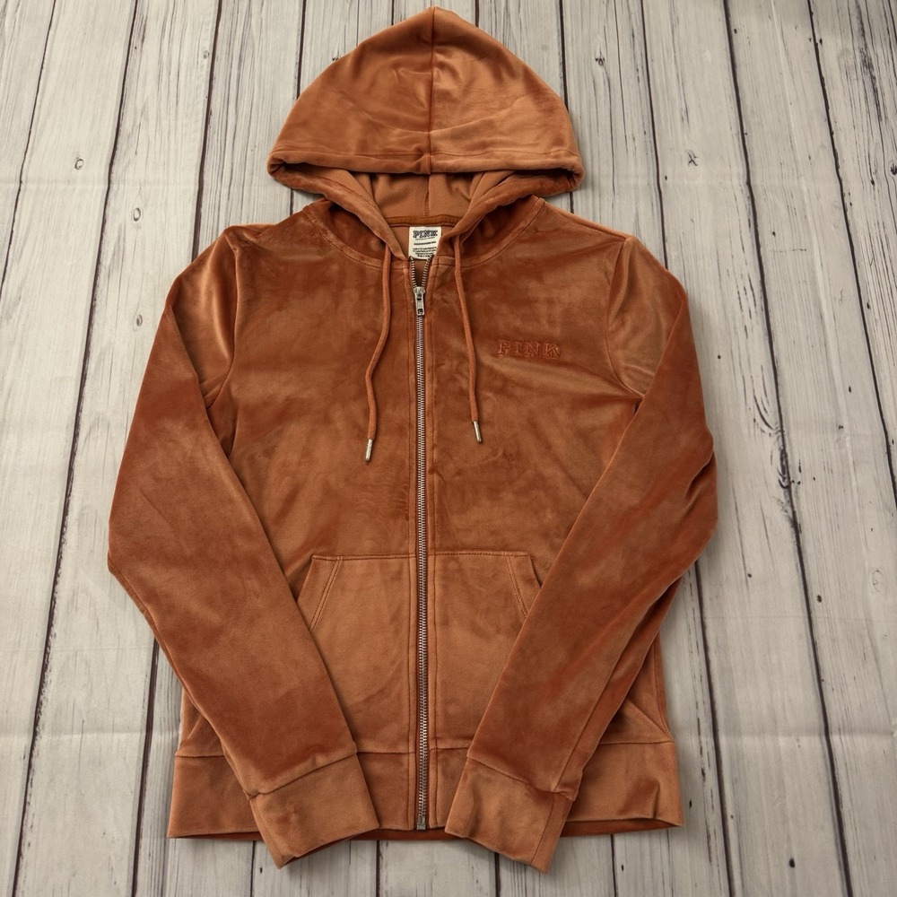 Victoria's Secret PINK Velvet Orange Full Zip Hoodieโ Logo Size XS